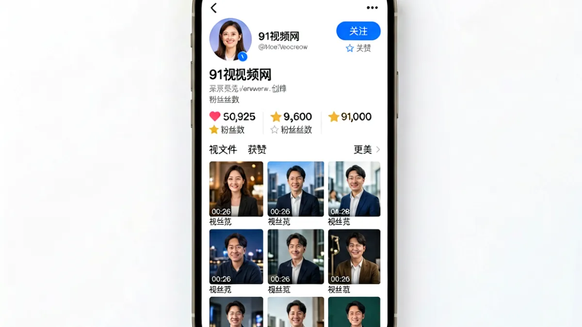 创作者主页截图，展示头像、粉丝数据、作品缩略图网格以及关注按钮的位置布局